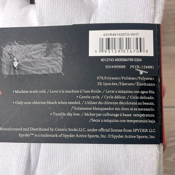 NEW Spyder Men’s Size 6-12 White Crew Socks w/ Logo- 6 Pairs 97%Poly/Spandex - Picture 4 of 7